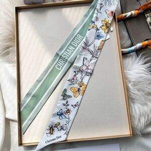 Dior Butterfly and Floral Silk Twillie - White and Green GWP